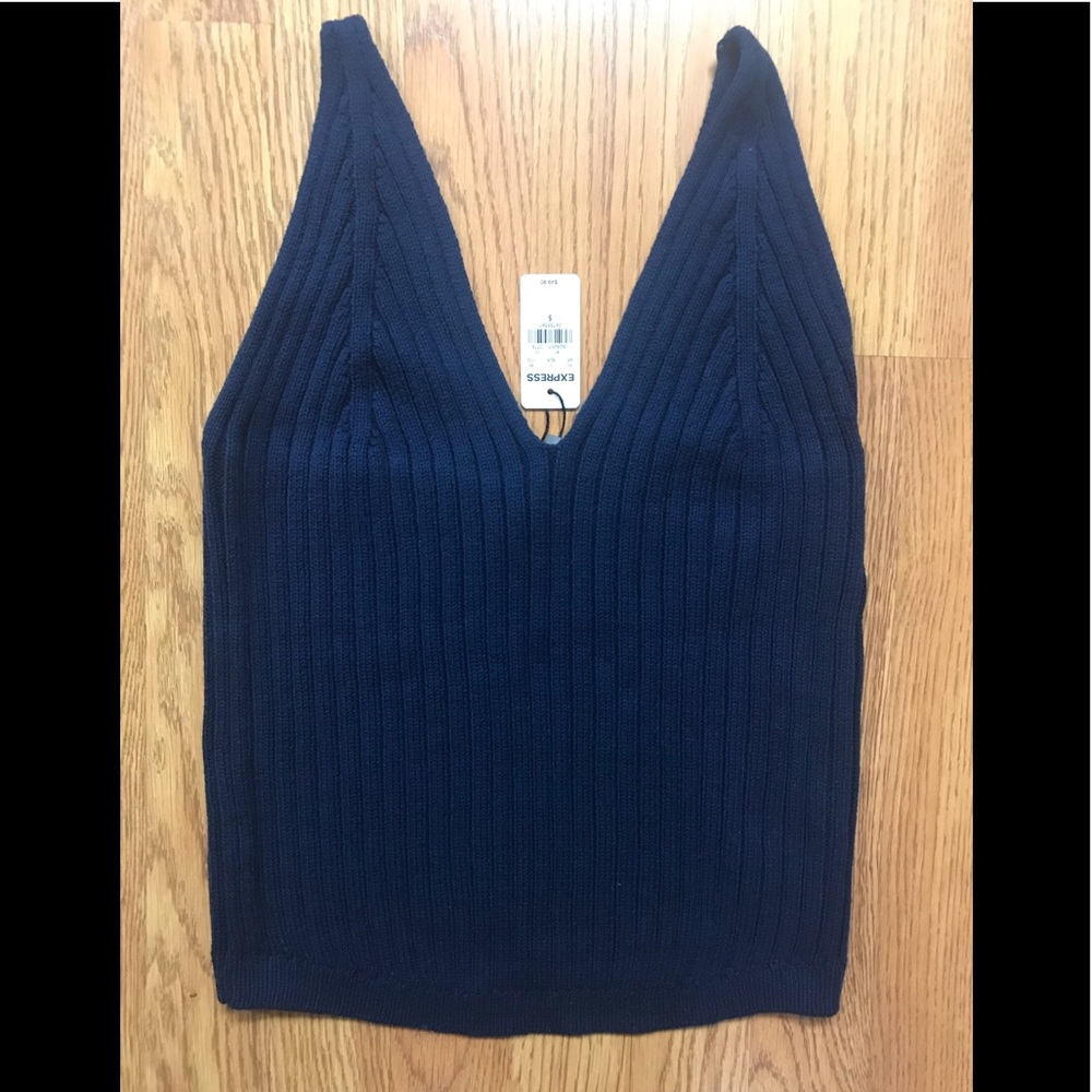 Navy ribbed V-neck sweater